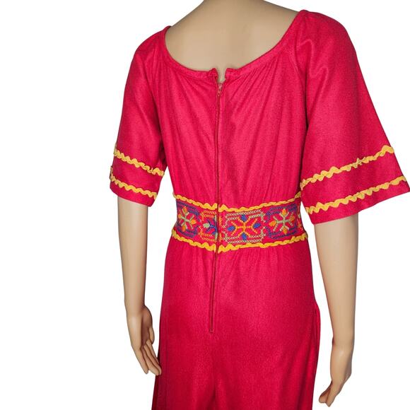 1990s Embroidered Red Katz Culotte Short Sleeve Romper Long Back Zipper Size Sm - Picture 6 of 14
